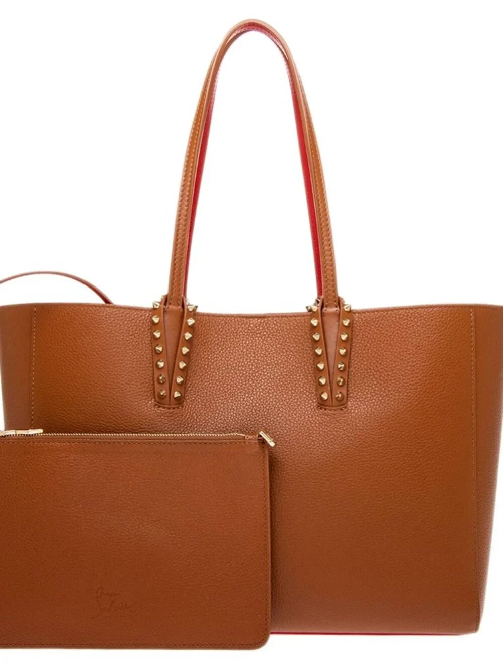 Christian Louboutin CABATA Spiked Studded Empire Leather Tote Bag w. Pouch